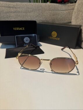 Versace Gold Frame Sunglasses with Brown Gradient Lenses